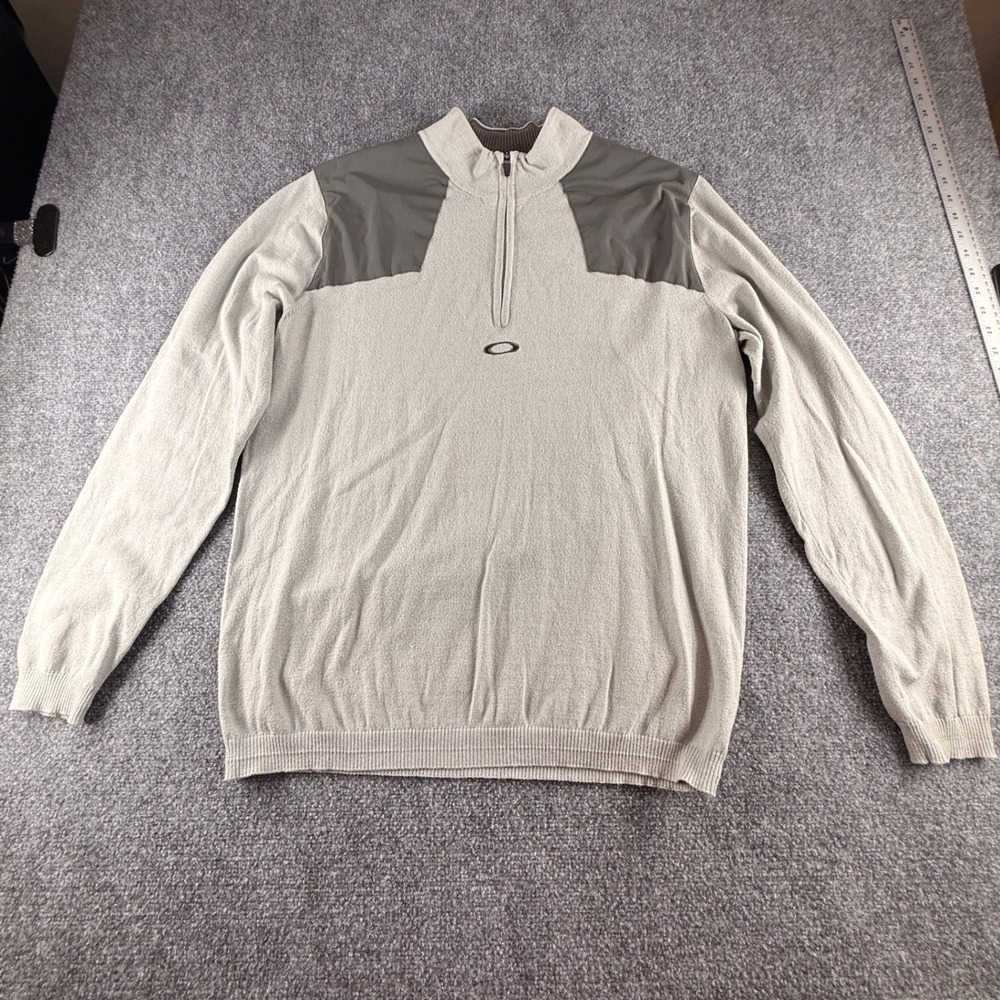 VTG Y2K Oakley Mens XL Quarter Zip Pullover Sweater Gray Center O Techwear Golf